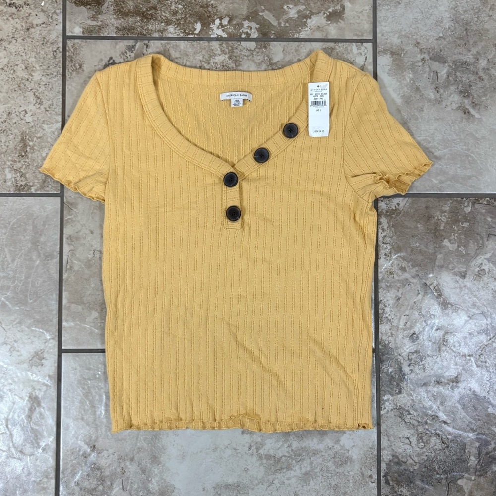 American Eagle Outfitters Mustard Button-Accent Tee